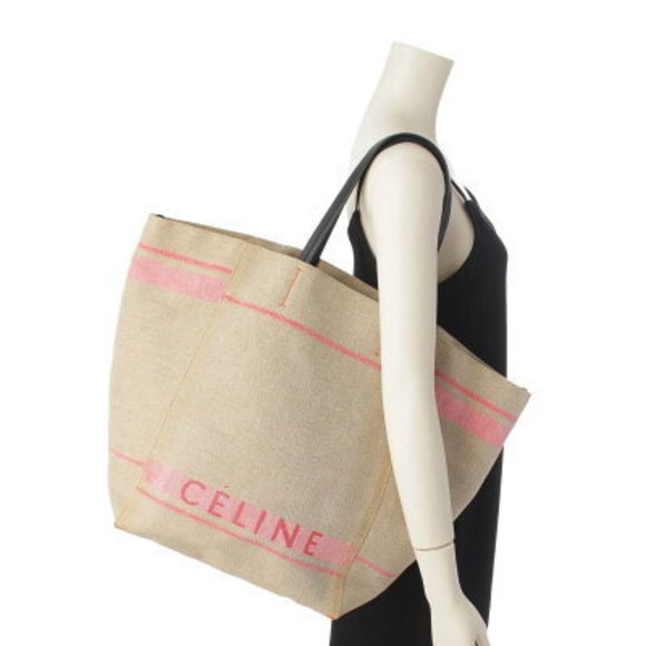 Celine Hippo Phantom Large Linen Canvas Tote Bag Beige x Pink - Picture 10 of 10